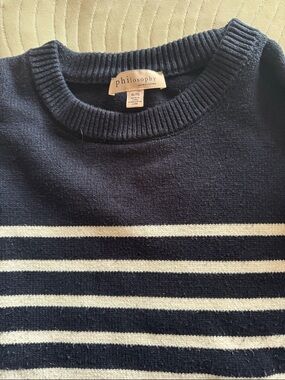 Philosophy Navy and White Striped Crewneck Sweater - Men's